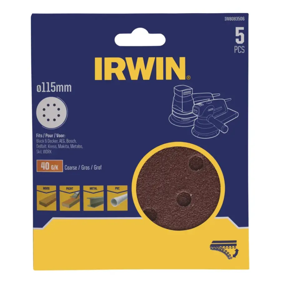 Schuuraccessoires > IRWIN schuurschijf rond Ø115 mm zelfhechtend K40, 5 stuks