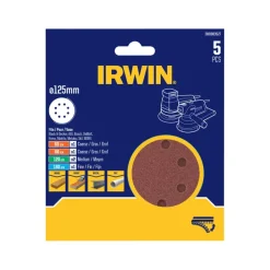 Schuuraccessoires > IRWIN schuurschijf rond Ø125 mm zelfhechtend K60/K80/K120/K180 5 stuks