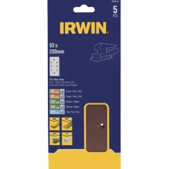 Schuuraccessoires > IRWIN schuurvel 230 x 93 mm K40/K60/K100/K150/K220 voor klembevestiging, met perforatie voor B+D, 5 stuks.