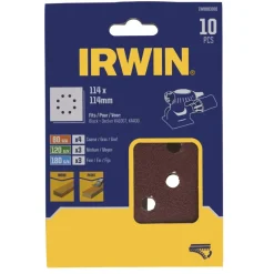 Schuuraccessoires > IRWIN schuurvel 115 x 115 mm K80/K120/K180 zelfhechtend, met perforatie, 10 stuks.