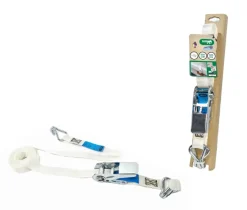 Aanhanger Accessoires > Jumbo kleurloze spanband met ratel en J-haken - wit - incl. hoekbeschermer en J-haken