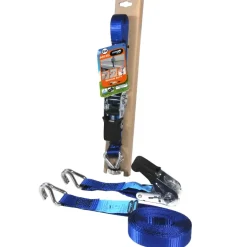 Aanhanger Accessoires > Jumbo spanband blauw 25mm met rubberen ratel voor extra grip en J haken 500 cm