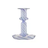 Kandelaar glas blauw wit 11x11x14cm