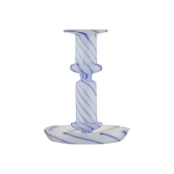 Kandelaar glas blauw wit 11x11x14cm