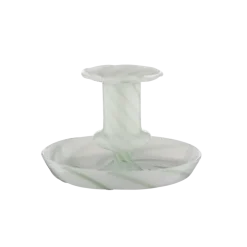 Kandelaar glas groen wit 11x11x7,5cm