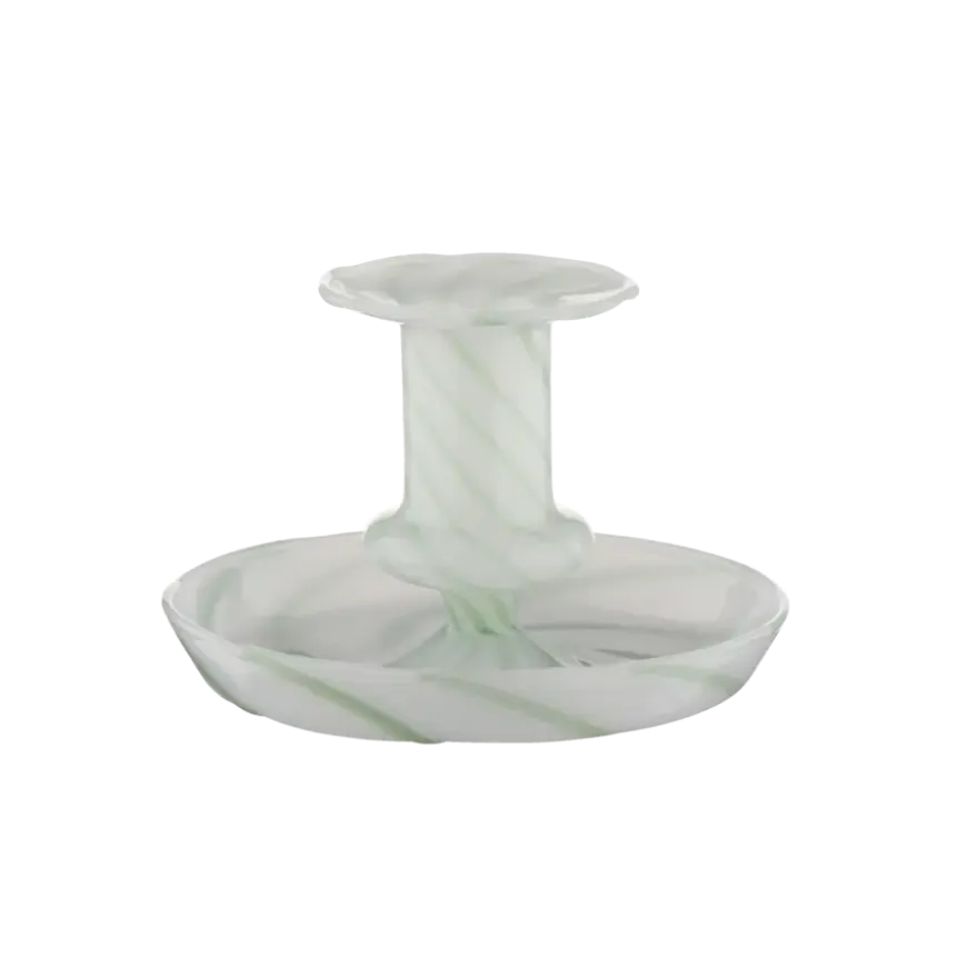 Kandelaar glas groen wit 11x11x7,5cm