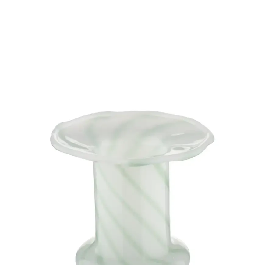 Kandelaar glas groen wit 11x11x7,5cm