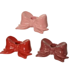 Kandelaar kaars strikje keramiek rood roze bruin keramiek per stuk