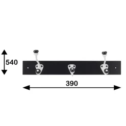 Kapstok 3 haken Carlo zwart vuren 390 mm