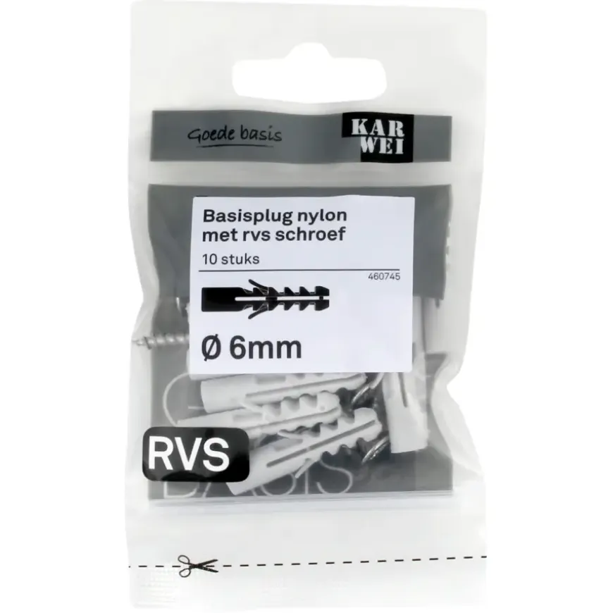 KARWEI Basisplug 6x30mm+uni 4x45 RVS 10ST