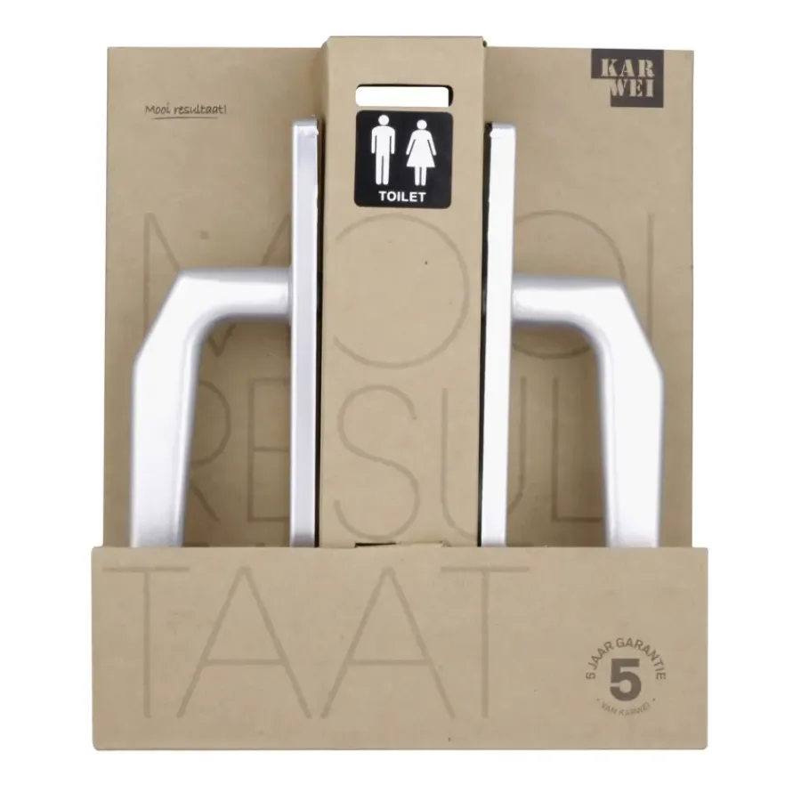Deurbeslag Binnendeur|Deurklinken > KARWEI deurkruk set Daan recht schild vrij-bezet sluiting 63/8 mm aluminium