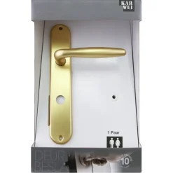 Deurbeslag Binnendeur|Deurklinken > KARWEI deurkruk set Eros ovaal schild vrij-bezet sluiting 63/8 mm messing mat aluminium