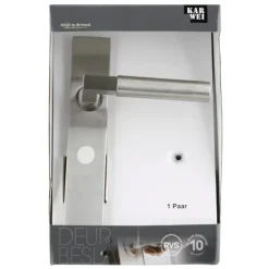 Deurbeslag Binnendeur|Deurklinken > KARWEI deurkruk set Fulham recht schild vrij-bezet sluiting 63/8 mm RVS