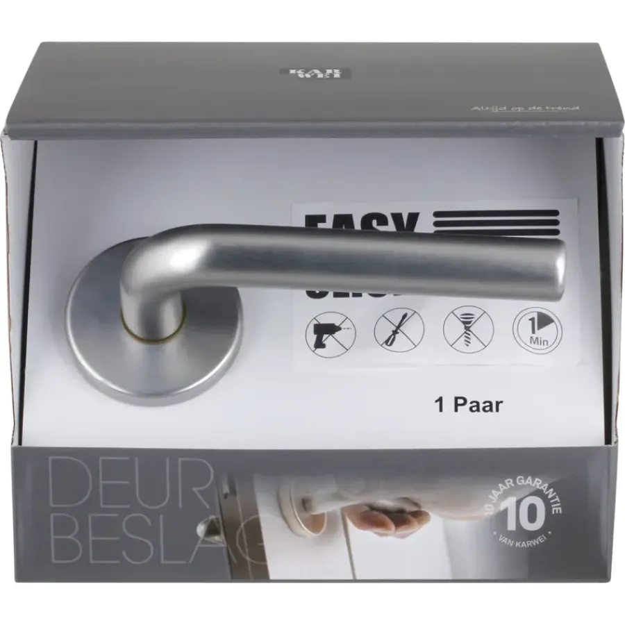 Deurbeslag Binnendeur|Deurklinken > KARWEI deurkruk set Gino rond rozet RVS look aluminium