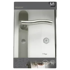Deurbeslag Binnendeur|Deurklinken > KARWEI deurkruk set Kevin ovaal schild vrij-bezet sluiting 63/8 mm RVS