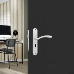 Deurbeslag Binnendeur|Deurklinken > KARWEI deurkruk set Portugal ovaal schild sleutelgat 56 mm ANOX aluminium mat