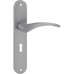 Deurbeslag Binnendeur|Deurklinken > KARWEI deurkruk set Stefanie ovaal schild sleutelgat 56 mm RVS look aluminium