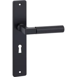 Deurbeslag Binnendeur|Deurklinken > KARWEI deurkruk set Stefano recht schild sleutelgat 56 mm zwart aluminium