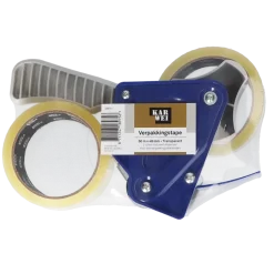 Verpakkingstape > KARWEI verpakkingstape transparant 48 mm x 50 m (2 rollen) met dispenser