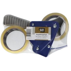 Verpakkingstape > KARWEI verpakkingstape transparant 48 mm x 50 m (2 rollen) met dispenser
