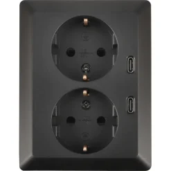 Inbouw Schakelmateriaal|Stopcontacten & Overige Contactdozen > KARWEI Zenith Dubbel Stopcontact Geaard met Twee USB-C Poorten Mat Zwart