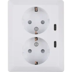 Inbouw Schakelmateriaal|Stopcontacten & Overige Contactdozen > KARWEI Zenith Dubbel Stopcontact Geaard met Twee USB-C Poorten Wit