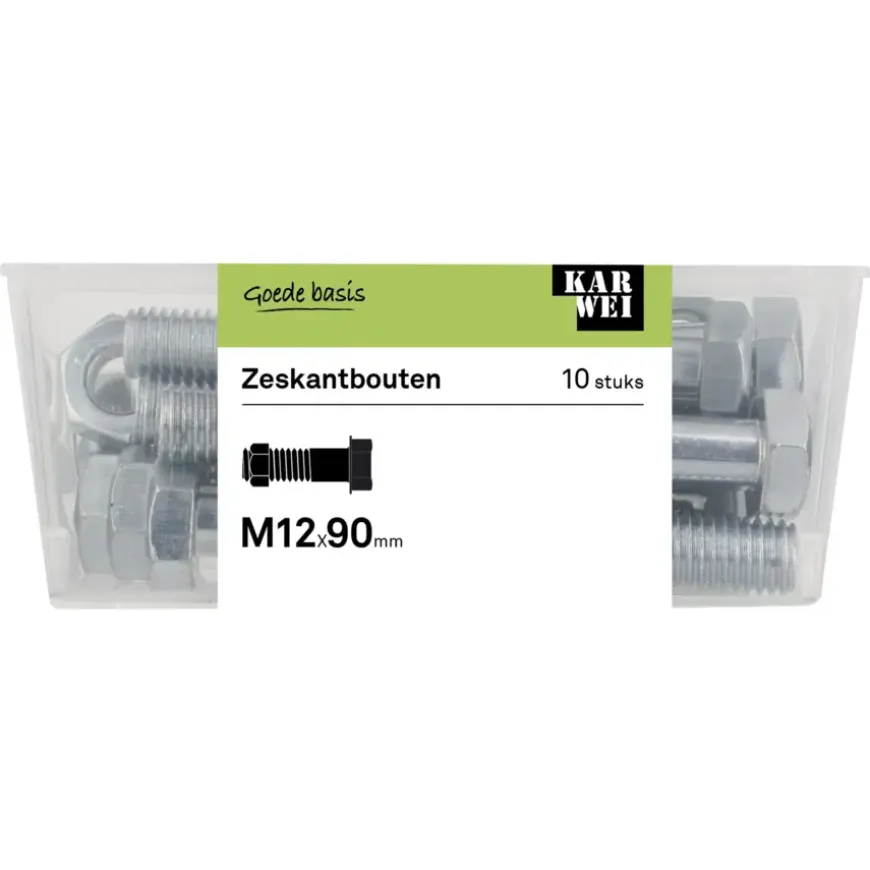 KARWEI zeskantbout deeldraad M12x90 mm 10 stuks
