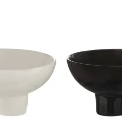 Keramieken schaal op pootjes wit zwart 20x20x10cm