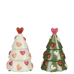 Kerstdecoratie kerstboompje hart divers groen en roze 18 x Ø 11,5 cm per stuk