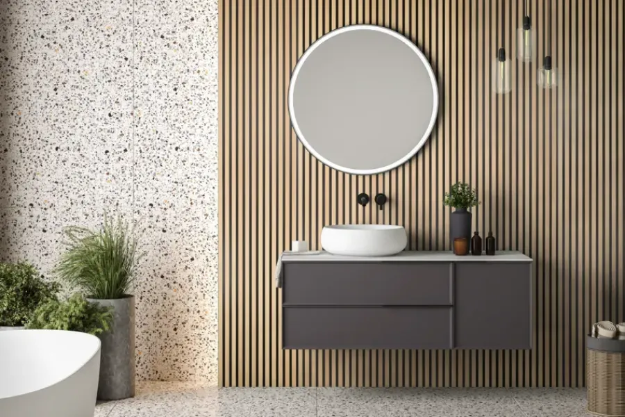 Kleurstalen|Wandpanelen > Geen Kleurstaal lattenwand badkamer licht eiken 30x20 cm