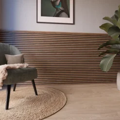 Akoestische Wandpanelen|Kleurstalen > CanDo Kleurstaal lattenwand Decowall Acoustic walnoot 25x30cm