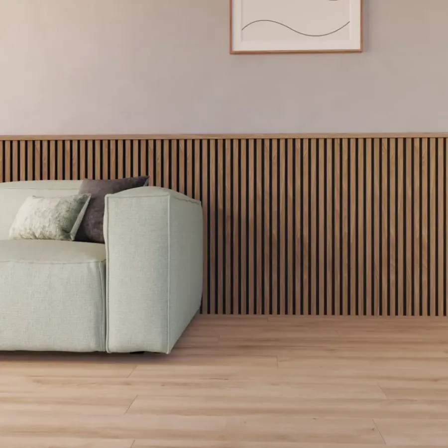 Akoestische Wandpanelen|Kleurstalen > CanDo Kleurstaal lattenwand Decowall Acoustic brons eiken 25x30cm