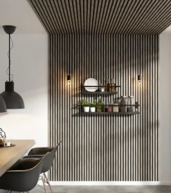 Akoestische Wandpanelen|Kleurstalen > CanDo Kleurstaal lattenwand Decowall Acoustic grijs eiken 25x30 cm