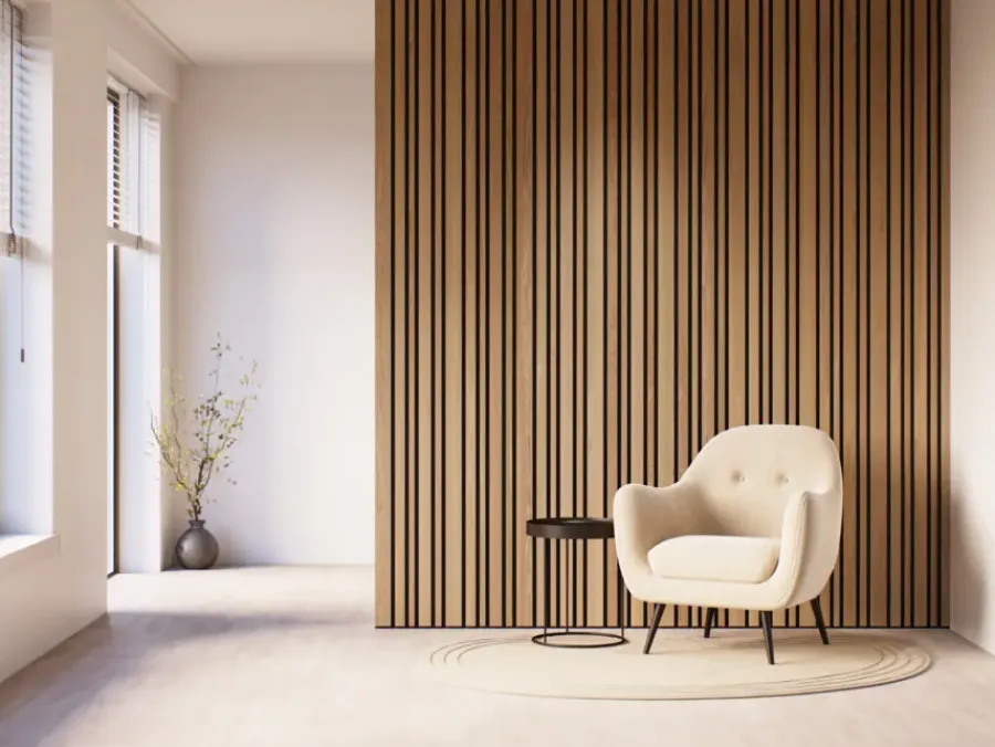 Akoestische Wandpanelen|Kleurstalen > CanDo Kleurstaal lattenwand Decowall Acoustic Blend brons eiken 25x30cm