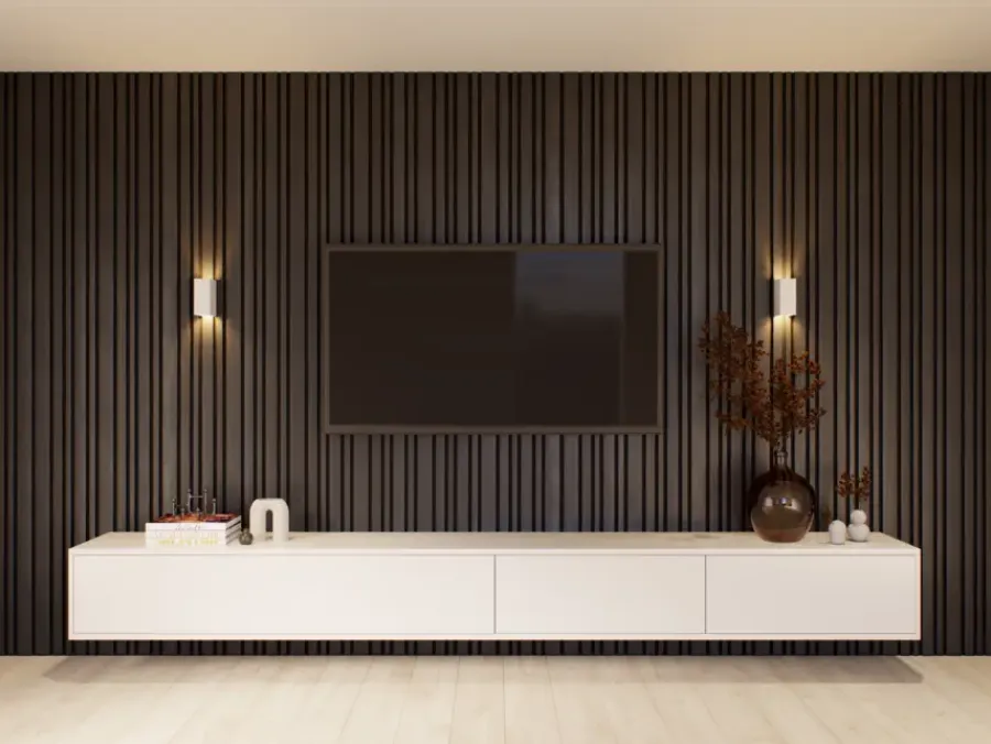 Akoestische Wandpanelen|Kleurstalen > CanDo Kleurstaal lattenwand Decowall Acoustic Blend lava eiken 25x30cm