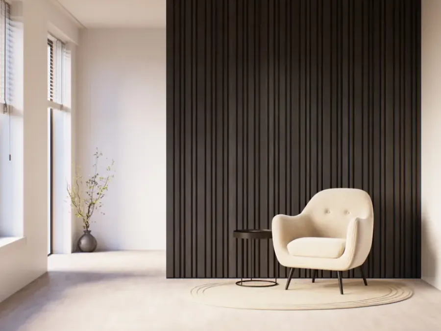 Akoestische Wandpanelen|Kleurstalen > CanDo Kleurstaal lattenwand Decowall Acoustic Blend lava eiken 25x30cm