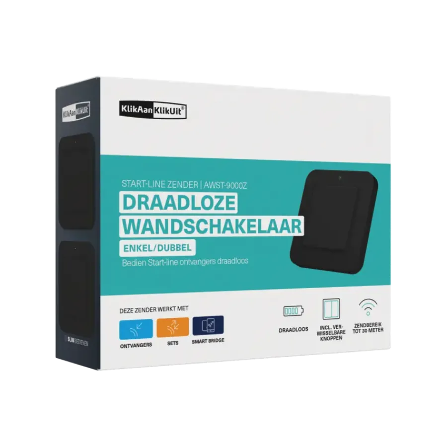 Draadloze Schakelaars|Schakelaars > KlikAanKlikUit Draadloze enkelvoudige/dubbele wandschakelaar AWST-9000Z Zwart