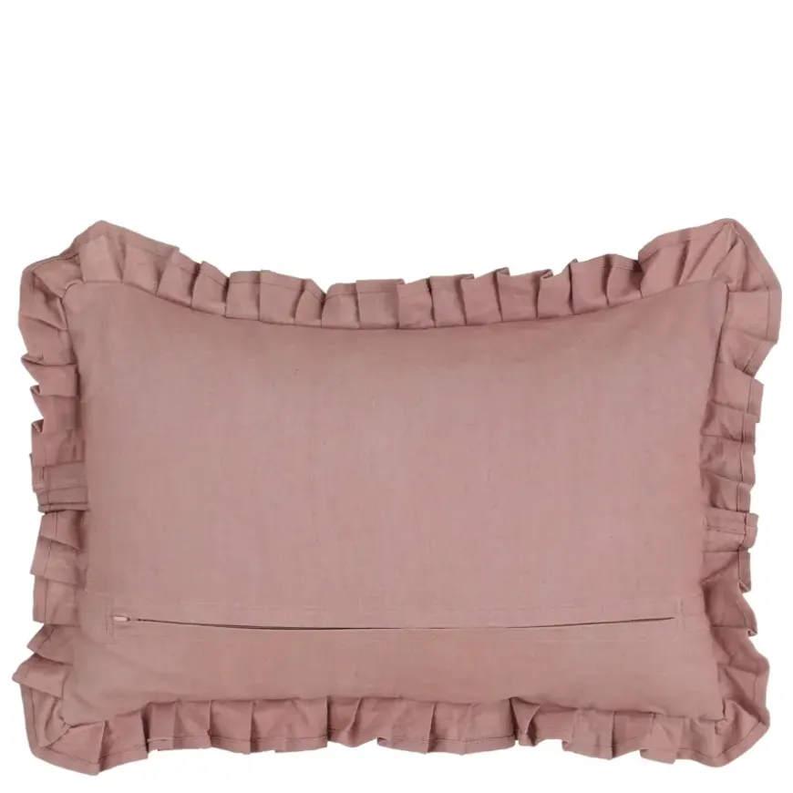 Kussen ruffled oud roze - l55xb35xh10cm