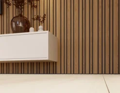 Akoestische Wandpanelen|Viltpanelen > CanDo Lattenwand Decowall Acoustic Blend brons eiken, combinatie van verschillende breedtes, 260x30cm, 2 stuks (1.56m2)