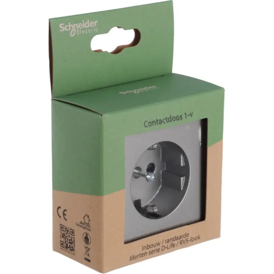 Inbouw Schakelmateriaal|Stopcontacten & Overige Contactdozen > Schneider Electric Merten D-Life Inbouw Stopcontact Enkel RA RVS