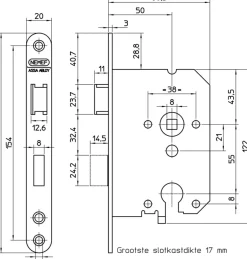 Deursloten|Cilinders > Nemef 1200 serie insteekcilinderslot binnendeur met rvs voorplaat binnendeur Doorn 50mm PC 55mm