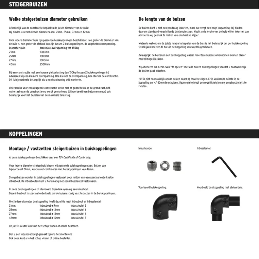 Novidade steigerbuis zwart lengte 2000 mm ø 27 mm