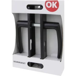 Deurbeslag Binnendeur|Deurklinken > OK deurkruk set Bl recht schild profielcilindergat 55 mm zwart aluminium