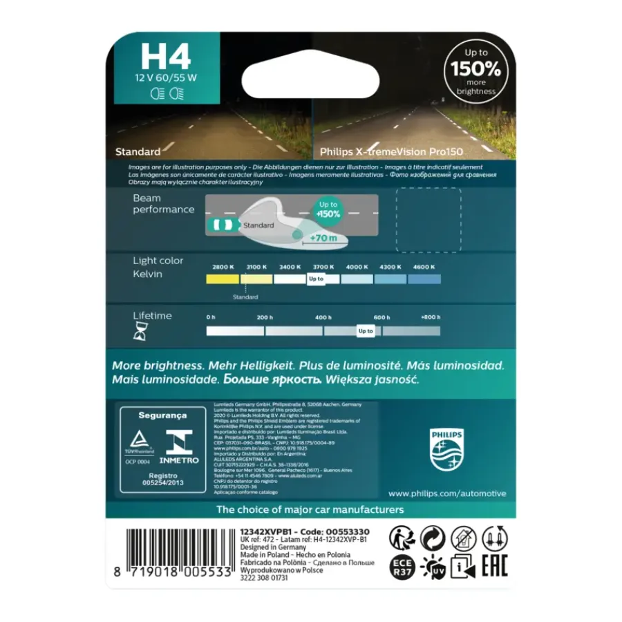 Autolampen > Philips autolamp H4 X-treme Vision Pro150 12342XVPB1