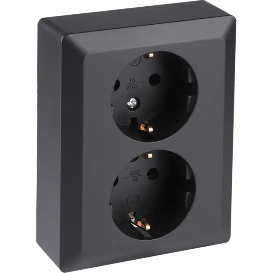 Inbouw Schakelmateriaal|Stopcontacten & Overige Contactdozen > Q-link Inbouw Dubbel Geaard Stopcontact Zwart