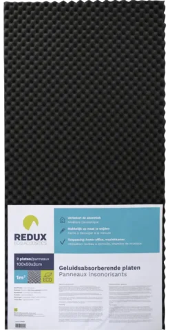 Geluidsisolatie > Redux geluidsabsorberende plaat zwart 100 x 50 cm 30 mm 2 stuks