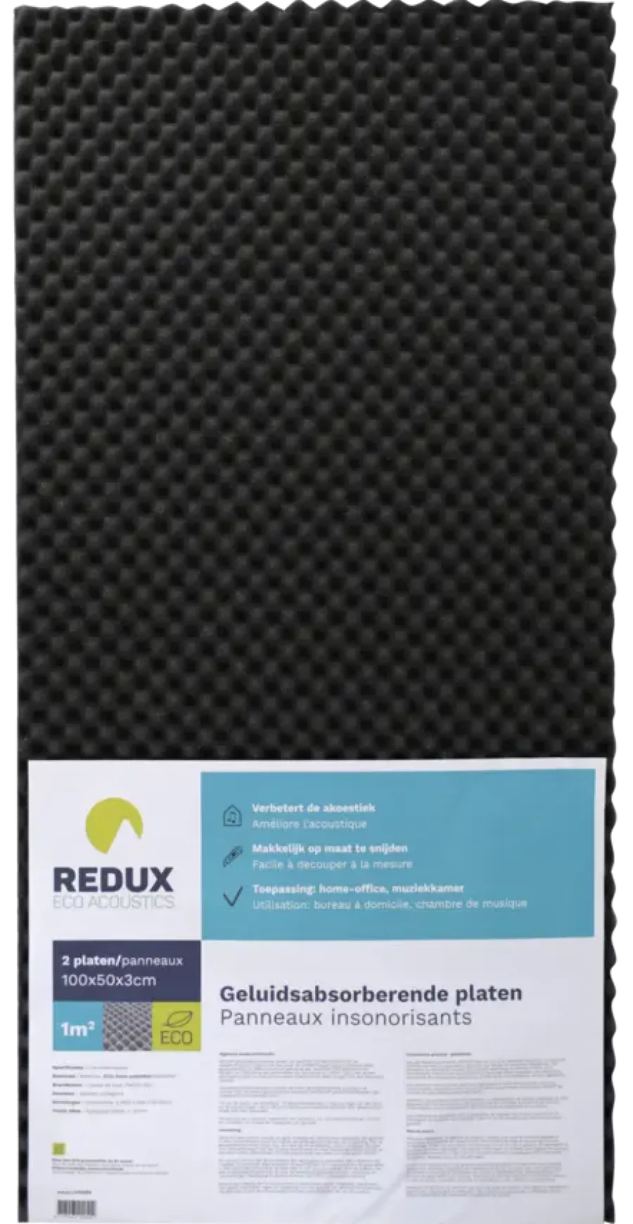 Geluidsisolatie > Redux geluidsabsorberende plaat zwart 100 x 50 cm 30 mm 2 stuks