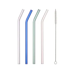 Rietjes glas set van 4 met schoonmaakborstel