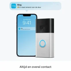 Intercoms & Deurbellen|Elektronische Beveiliging > Ring Video Deurbel Satijn Nikkel met Chime Bundel