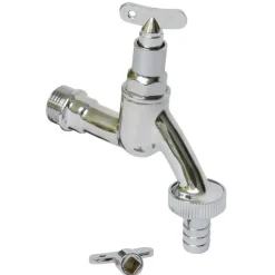 Sanitair Aansluitmateriaal > Sanivesk Tapkraan + Slangkoppeling 1/2"M + 2 Sleutels Chroom